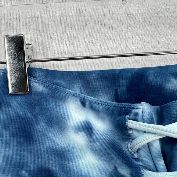 CHASER Workout Cropped Leggings Womens XS Blue Tie Dye Wave Lace up NEW - Picture 11 of 14